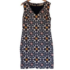 Boden Sleeveless V Neck Dress Medium Weight Fabric Navy Pink Yellow Women’s Sz 8
